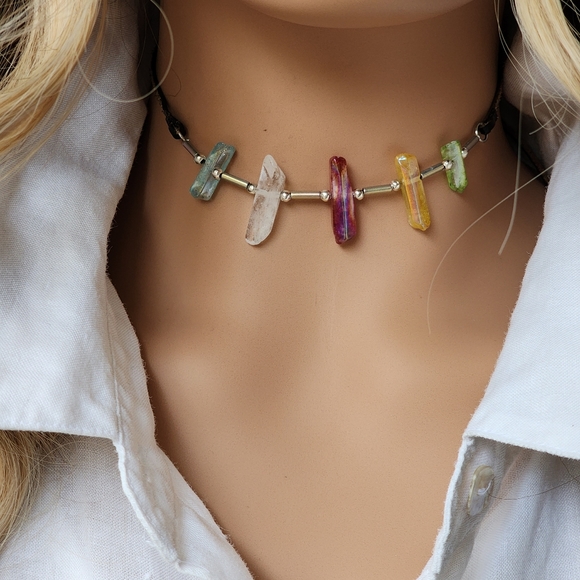 Free People Jewelry - FP Jewelry Designer Chan Loo Genuine Leather Natural Himalayan Rock Crystal